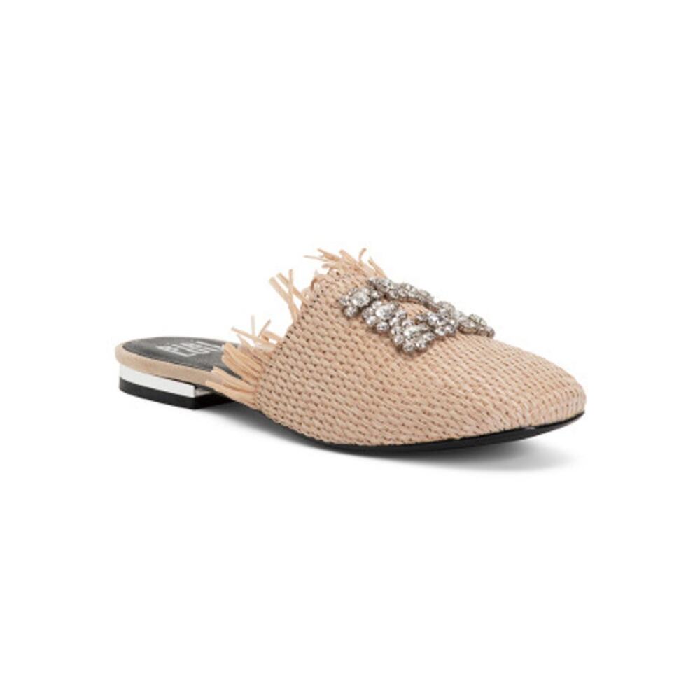 Anthropologie Bibi Lou Chic Coastal Woven Raffia Jeweled Mules Size 37 (US 7)